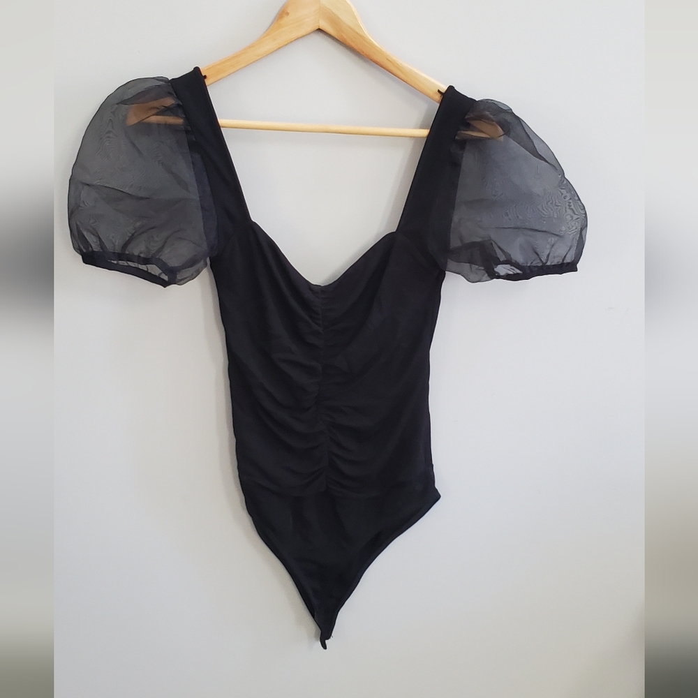 zara Elegant Black Puff Sleeve Women's bodysuit. womens small NWT